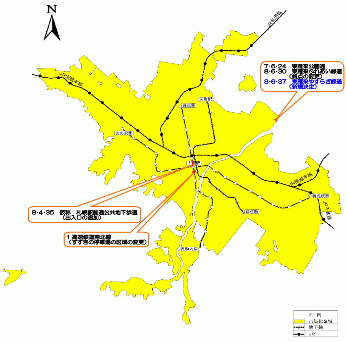 位置図：各道路の概ねの位置（平成17年（2005年）3月29日告示）