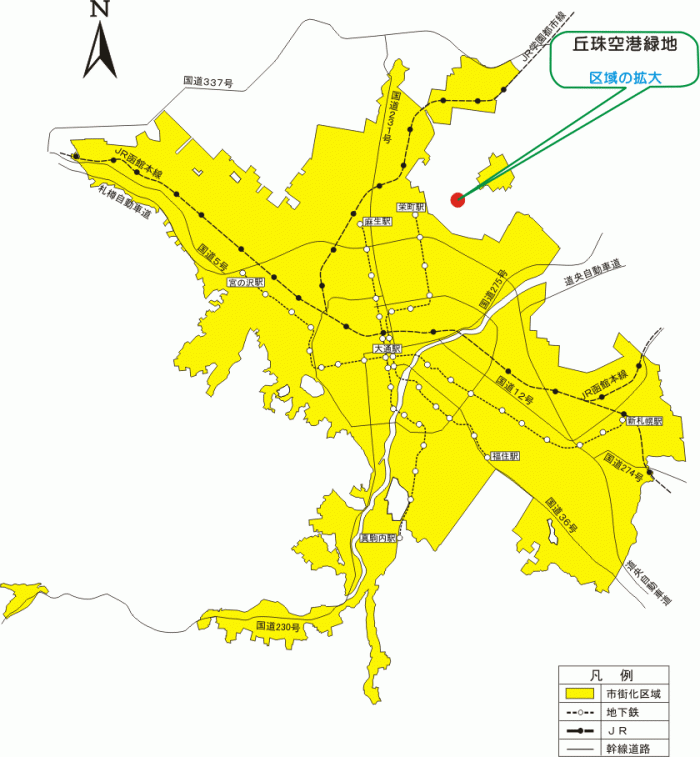 位置図：丘珠空港緑地（平成18年（2006年）12月13日告示）