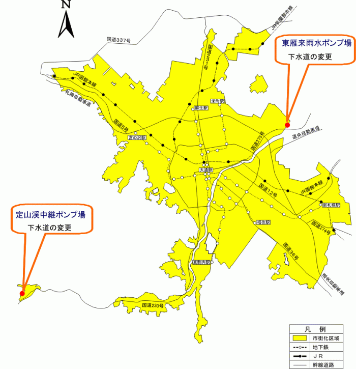 位置図：下水道の変更（平成22年（2010年）7月27日告示）
