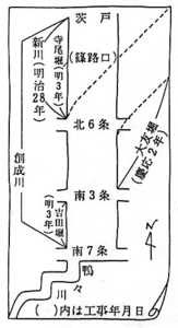 大友堀周辺の工事時期を記した地図