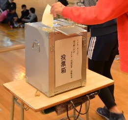 投票用紙を投票箱に投函する写真