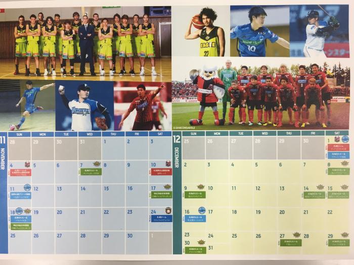 画像：チーム共通カレンダー（平成30年11月～平成30年12月）