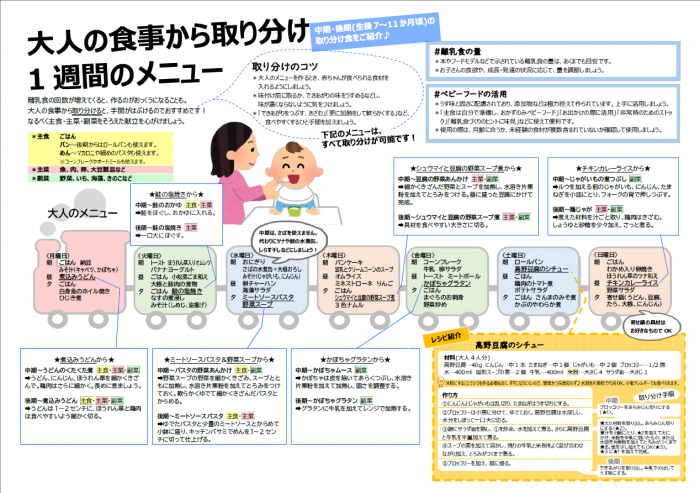 離乳食ガイド：大人の食事から取り分け1週間のメニュー