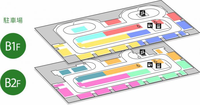 地下1階から2階のフロア図