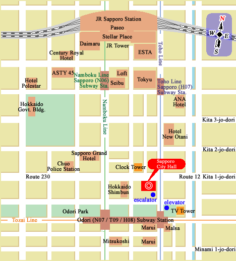 Map around Sapporo City Hall (Sapporo Shiyakusho)