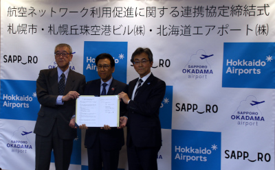 北海道エアポート株式会社および札幌丘珠空港ビル株式会社と「空港ネットワーク利用促進に関する連携協定」を締結しました