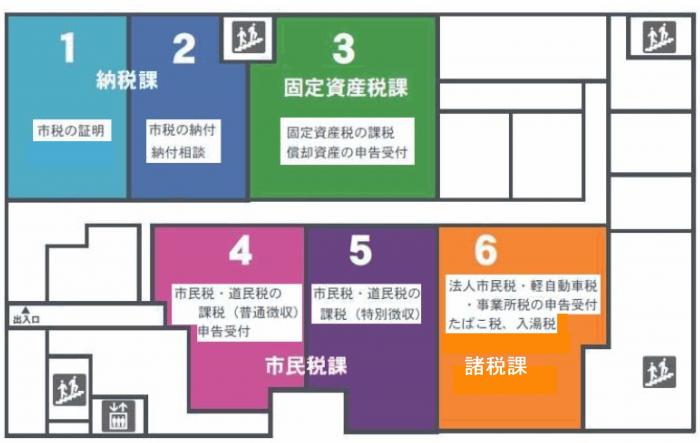 中央市税事務所庁舎内位置図