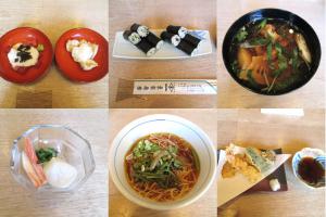 令和7年度地産地消・健康料理フェスティバルで提供したそば料理6品の写真（横）