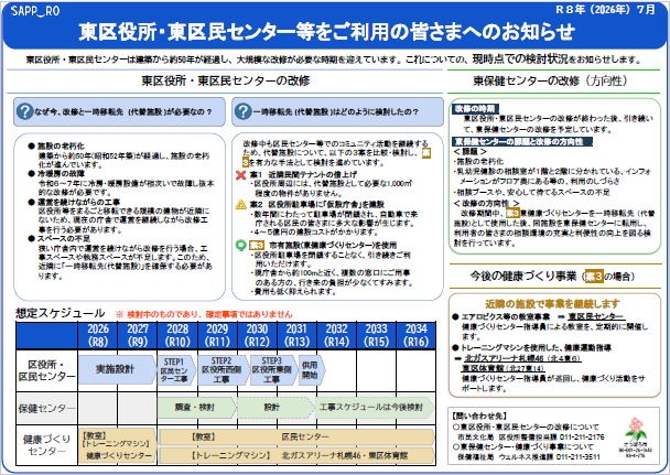 東区役所・東区民センター等をご利用の皆さまへのお知らせ（R8年7月30日掲載）