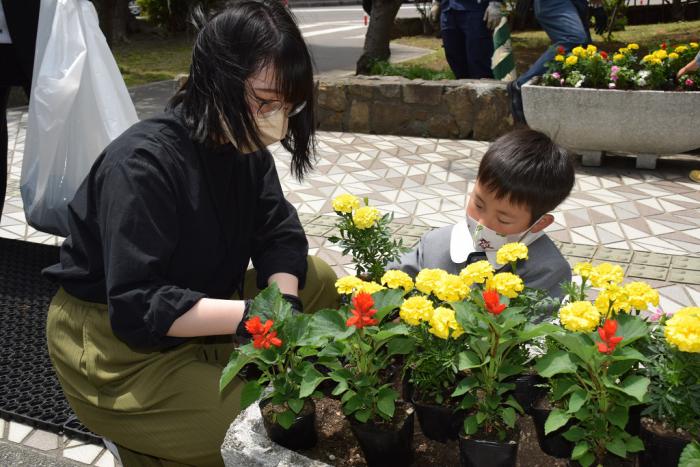 花を植える様子