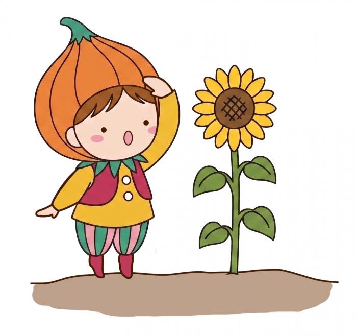 ひまわりと背比べするタッピー