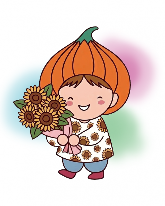 ひまわりの花束を差し出すタッピー