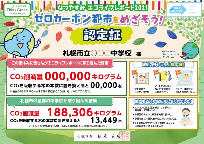 2021年夏休みレポート認定証（中学生）