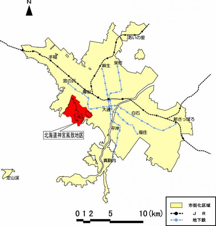 位置図：風致地区の変更（2002年10月17日告示）