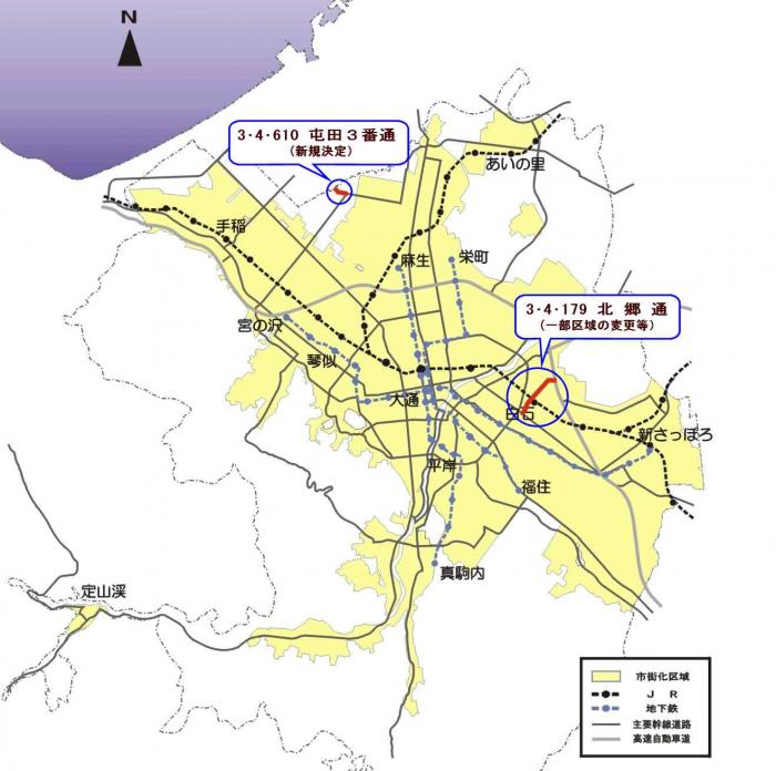位置図：各道路の概ねの位置（2003年3月3日告示）