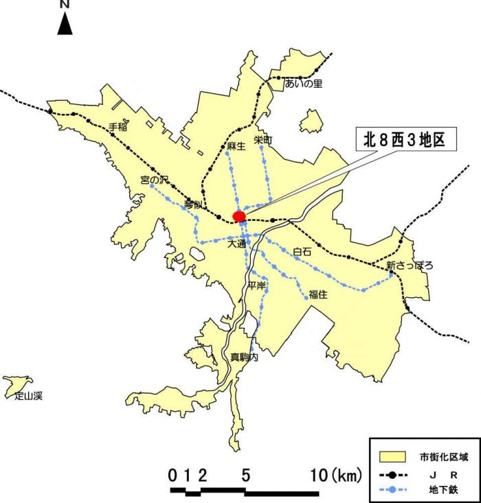 位置図：第一種市街地再開発事業の変更（2002年12月6日告示）