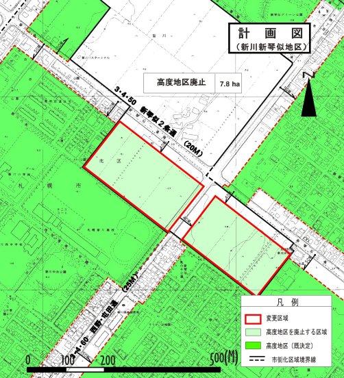 計画図：新川新琴似地区位置図（2001年8月15日告示）