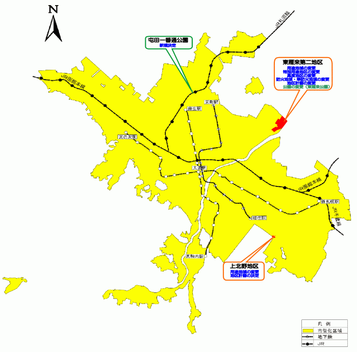 位置図：各地区の概ねの位置（平成17年（2005年）3月29日告示）