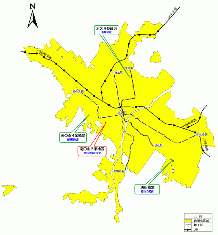 位置図：各地区の概ねの位置（平成17年（2005年）3月9日告示）