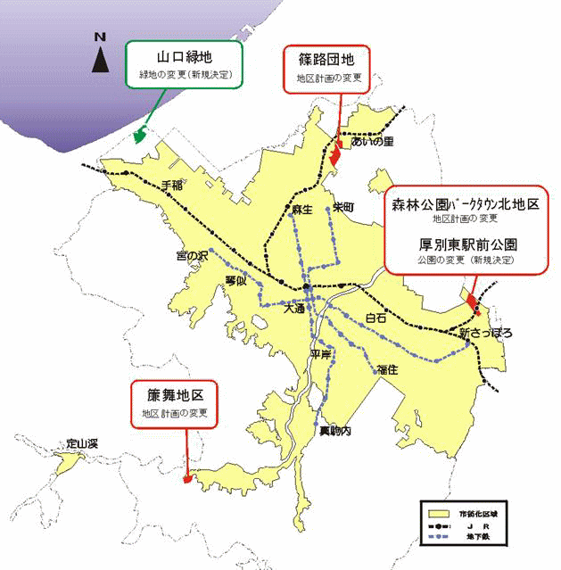 位置図：各地区の概ねの位置（平成16年（2004年）6月18日告示）