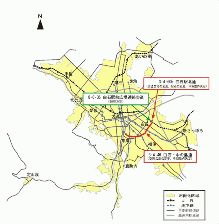 位置図：各道路の概ねの位置（平成16年（2004年）6月18日告示）