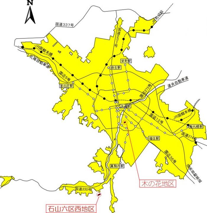 位置図：各地区の概ねの位置（平成16年（2004年）10月8日告示）
