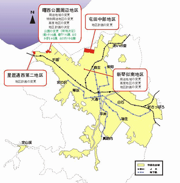 位置図：各地区の概ねの位置（平成16年（2004年）8月19日告示）