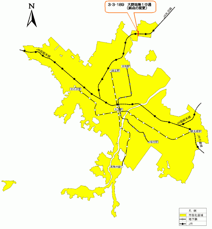 位置図：道路の変更（平成17年（2005年）10月13日告示）