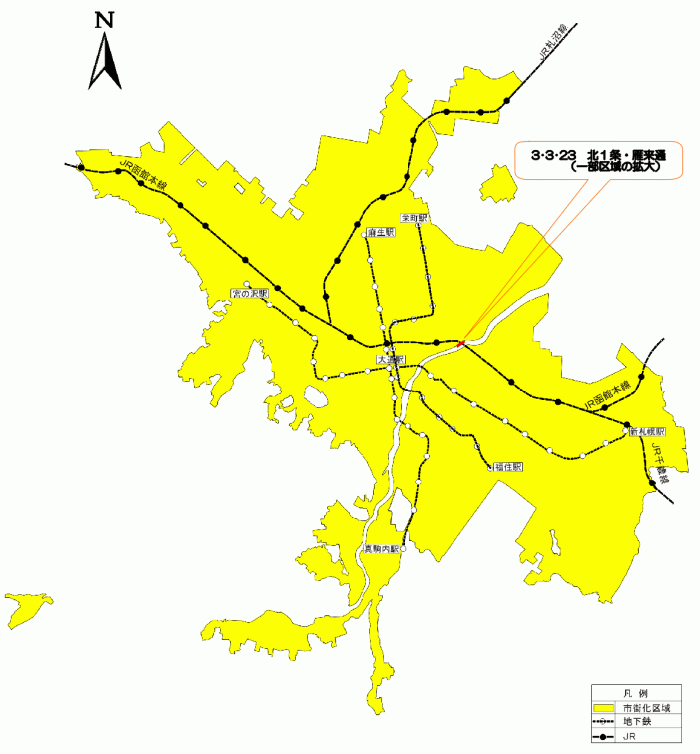 位置図：道路の変更（平成18年（2006年）3月3日告示）