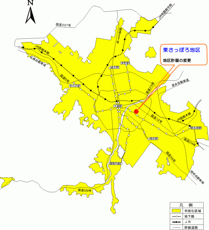 位置図：東さっぽろ地区（平成19年（2007年）6月27日告示）