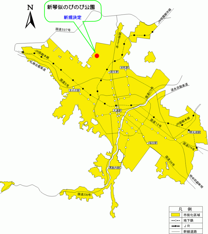 位置図：新琴似のびのび公園（平成19年（2007年）8月22日告示）