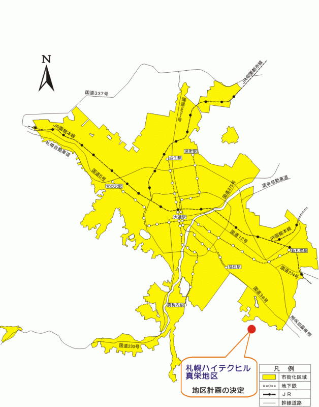 位置図：札幌ハイテクヒル申請地区地区計画の決定（平成19年（2007年）10月3日告示）
