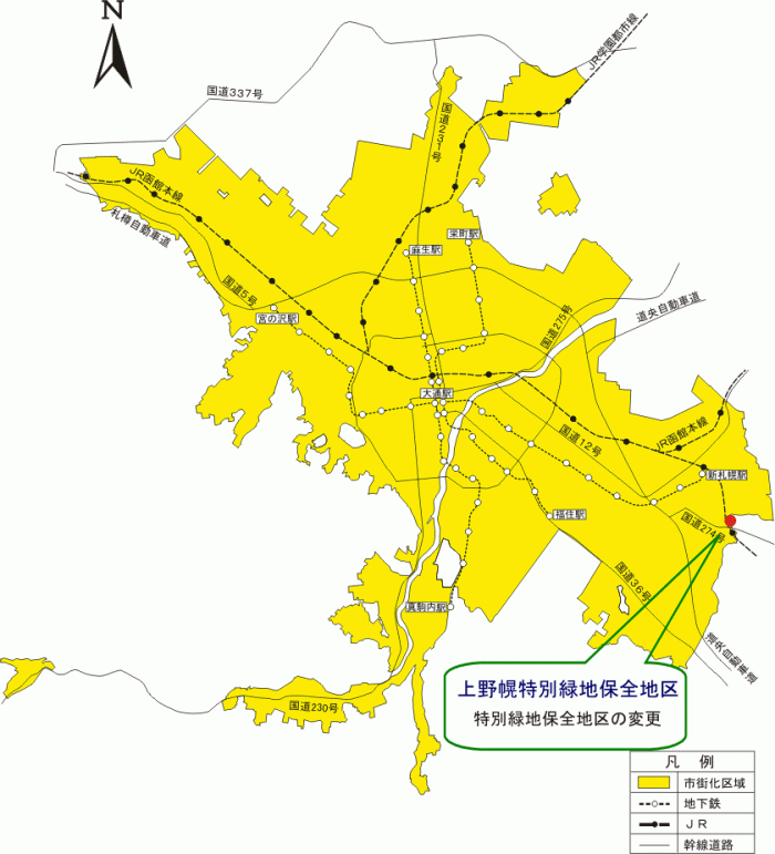 位置図：特別緑地保全地区の変更（平成19年（2007年）11月30日告示）