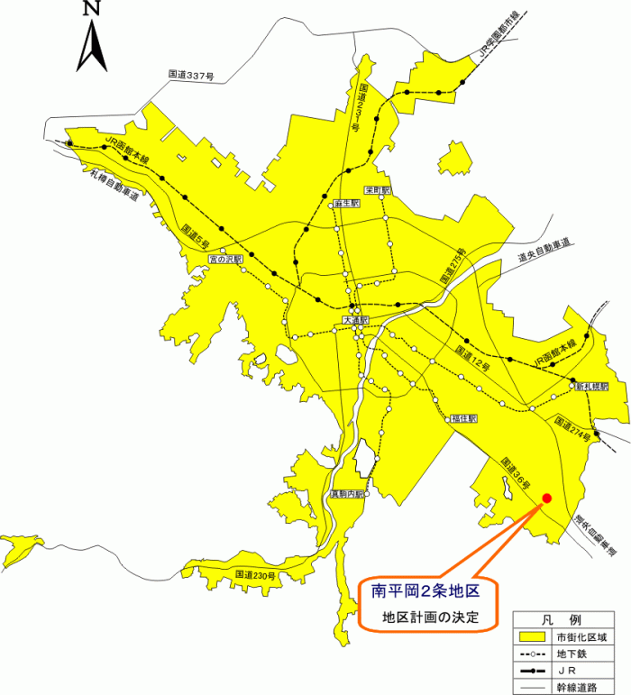 位置図：南平岡2条地区（平成21年（2009年）3月5日告示）