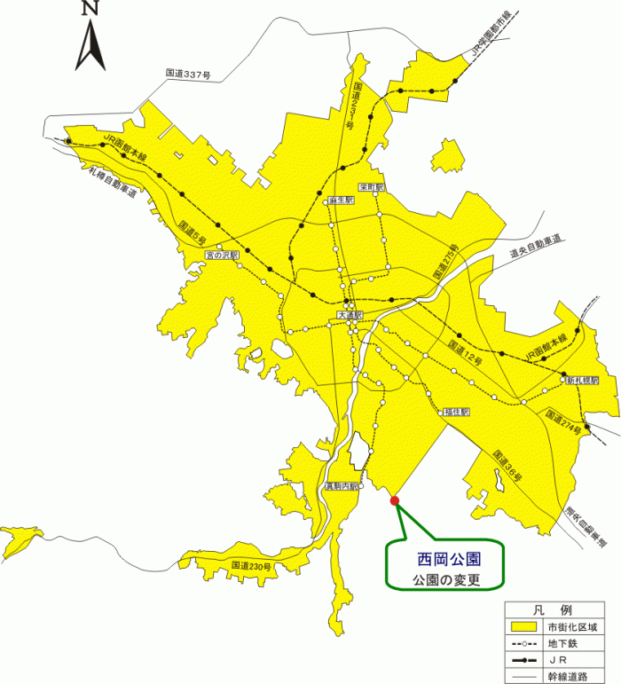 位置図：公園の変更（平成20年（2008年）6月18日告示）