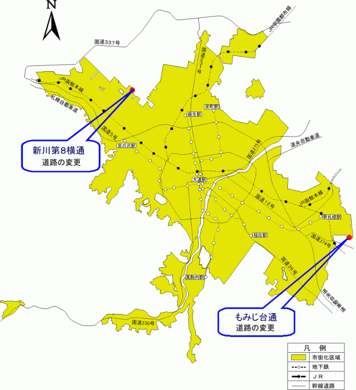 位置図：道路の変更（平成21年（2009年）6月30日告示）