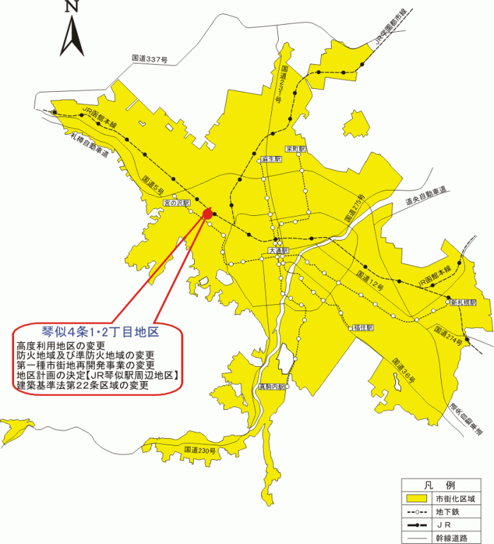 位置図：琴似4条1・2丁目地区（平成21年（2009年）9月3日告示）