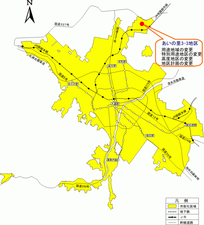 位置図：あいの里3-3地区（平成21年（2009年）10月14日告示）
