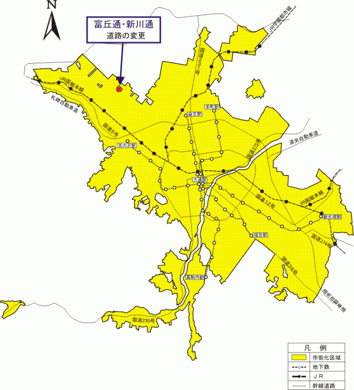 位置図：道路の変更（平成22年（2010年）8月5日告示）