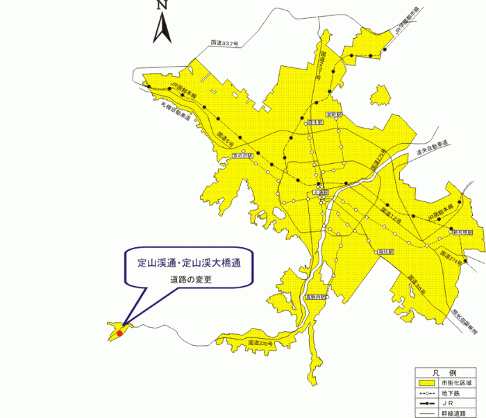位置図：道路の変更（平成22年（2010年）10月5日告示）