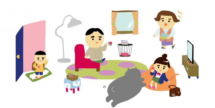 ウェルネコと家族のイラスト