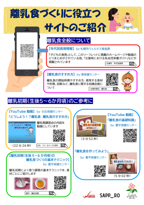 資料「離乳食づくりに役立つサイトのご紹介」の表紙