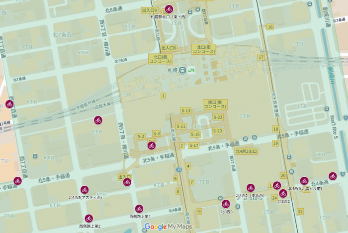 札幌駅周辺駐輪場位置図