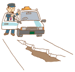 タクシー運転手が道路の亀裂を無線で伝えるイラスト