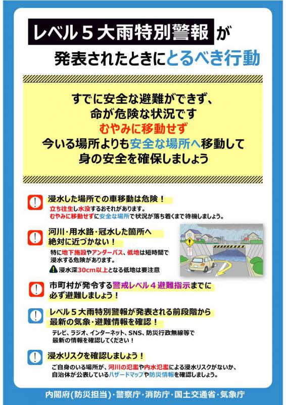 レベル５大雨特別警報が発表されたときにとるべき行動