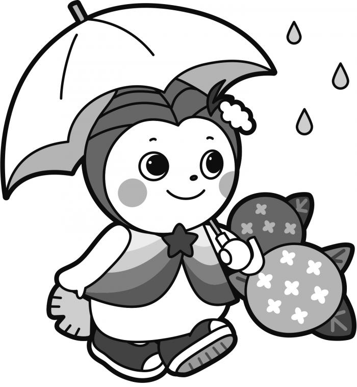 ぽっぴぃが梅雨を過ごすイラスト