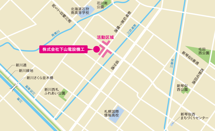 新琴似町788番地を中心とした活動区域を示した略図