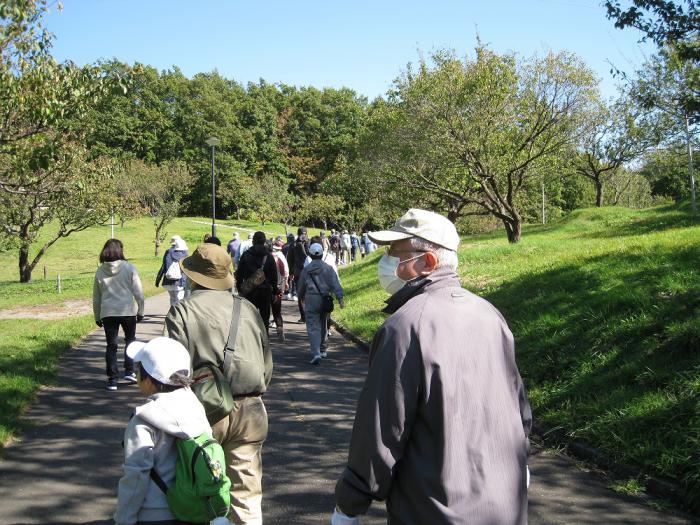 公園内を歩く参加者