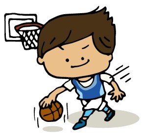 イラスト：バスケットボールをするきらりくん