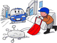 道路に雪出ししているイラスト